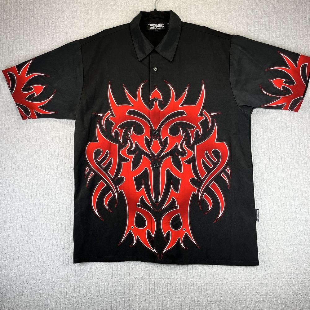 Dragonfly tribal rockabilly dress shirt men Large Button Up Punk Rock & Roll